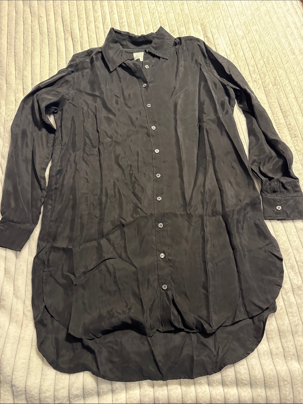 Black Longline Button-Down Shirt Tunic